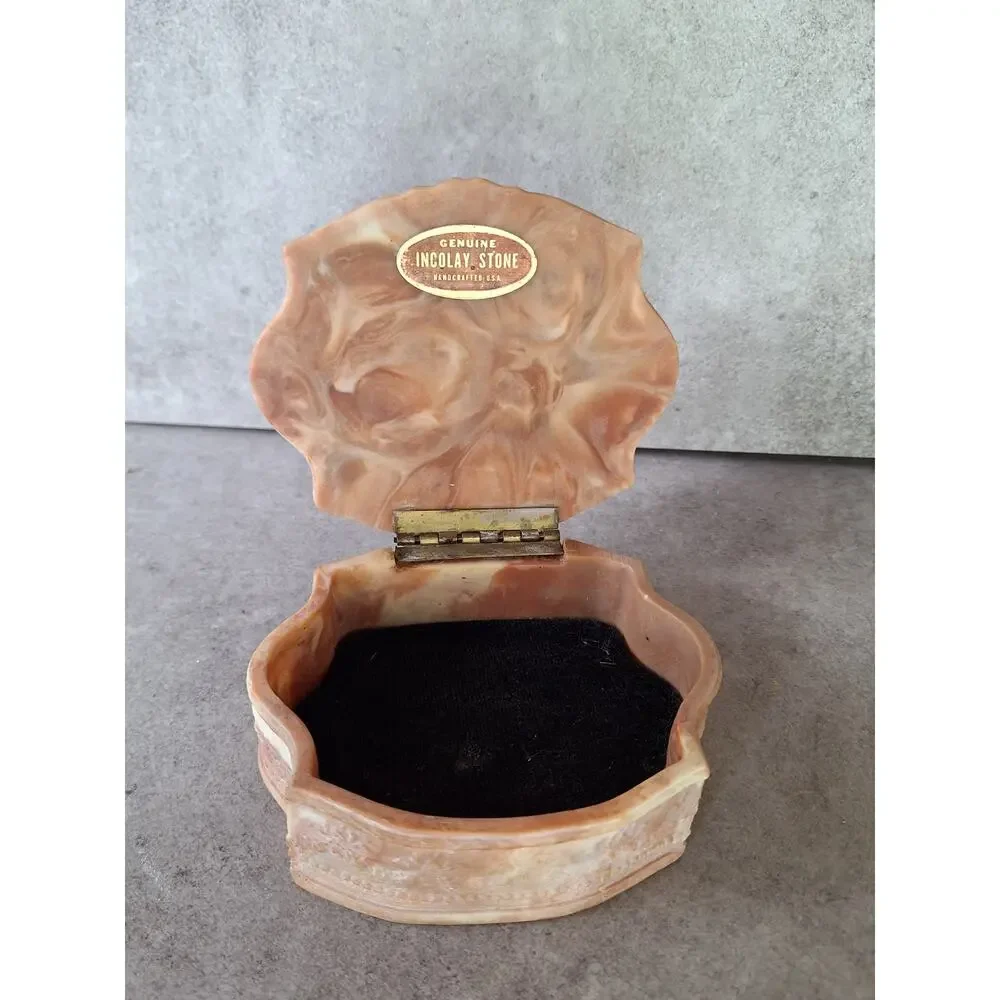 Inoclay vintage stone jewelry box three graces 3 muses trinket box USA Made 60s